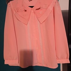 Chic Coral Blouse with Floral Embroidery